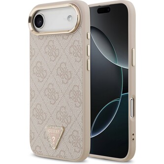 Guess PU Leather 4G Triangle Logo Gold Frame MagSafe kryt iPhone Air růžový