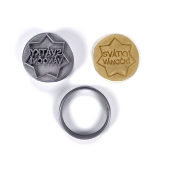 Vánoční hvězda s nápisem VÁNOČNÍ SVÁTKY razítko s vykrajovátkem