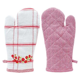 ARÔME HOME Chňapka s magnetem, 18 x 32 cm, Červené káro, výšivka Máky