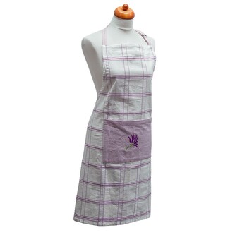 ARÔME HOME Kuchyňská zástěra,Fialové káro,výšivka Levandule