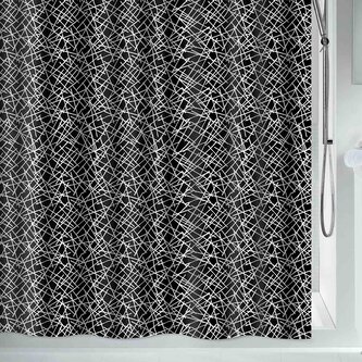 Spirella sprchový závěs LINES, abstraktní motiv, černý, 180 x 200 cm, polyester