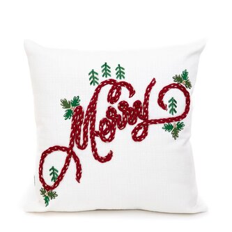 Poszewka | MERRY | beżowa z wyszywanym napisem | 45x45 cm | 862767 Poszewka | MERRY | beżowa z wyszywanym napisem | 45x45 cm | 862767