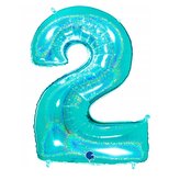 Nafukovací balónek číslo 2 tyrkys holografický 102 cm - Grabo