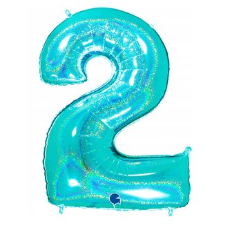 Nafukovací balónek číslo 2 tyrkys holografický 102 cm - Grabo