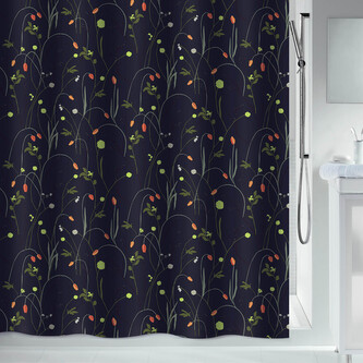 Spirella sprchový závěs CONTRASTE, motiv květin, černý, 180 x 200 cm, polyester