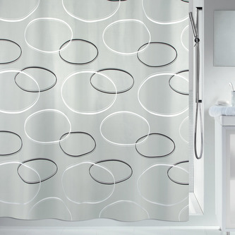 Spirella sprchový závěs ANELLO, motiv kruhy, šedý, 180 x 200 cm, polyester