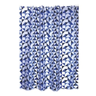 MSV sprchový závěs CALULA, motiv trojuhelníky, modrý, 180 x 200 cm, polyester, s kroužky