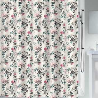Spirella sprchový závěs JINZO, motiv květin, bílý, 180 x 200 cm, polyester