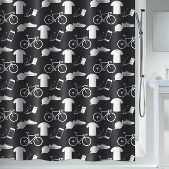Spirella sprchový závěs PATCHWORK, motiv urban, černý, 180 x 200 cm, polyester