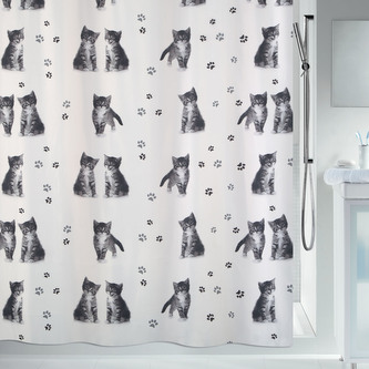 Spirella sprchový závěs KITTY Paw, motiv kočky, bílý, 180 x 200 cm, polyester