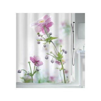 Spirella sprchový závěs ANEMONE, motiv květin, bílý, 180 x 200 cm, polyester