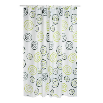 MSV sprchový závěs DOTS, motiv kruhy, bílo-zelený, 180 x 200 cm, polyester, s kroužky
