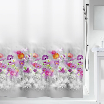 Spirella sprchový závěs ABELLA, motiv květin, šedý, 180 x 200 cm, polyester