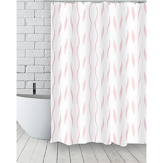 MSV sprchový závěs SEVENTIES, motiv vlnky, bílo-růžový, 180 x 200 cm, polyester