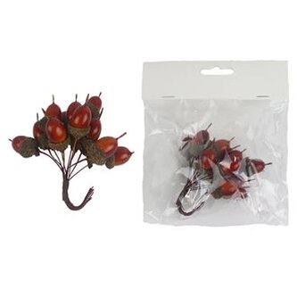 Dekorace žalud na drátku, 12 ks X7611-18