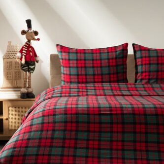 Pościel | TARTAN | flanelowa czerwona w kratę | 220x200 + 2*50x60 cm | 708473