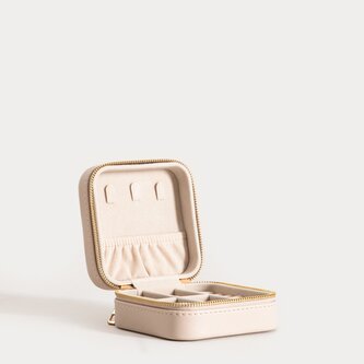 Szkatułka na biżuterię | RINAS | w przeszycia w pasy beżowa mała | 10,5x10,5x5 cm | 752810