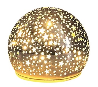 Svítící skleněná koule s hvězdičkami – champagne, ø 10 cm, teplá bílá, 10 LED, časovač