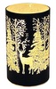 Svítící skleněný válec s motivem lesa – černý, 12,8 x 7,5 cm, teplá bílá, 10 LED, časovač
