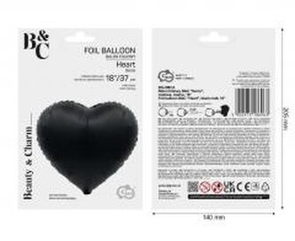 Balon foliowy B&C Serce matowe czarne 37cm