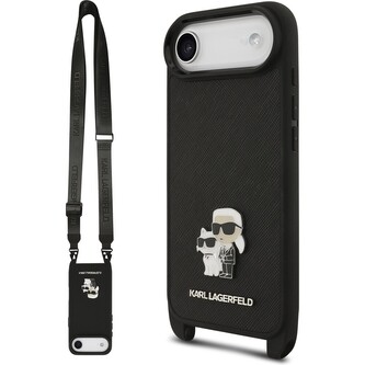 Karl Lagerfeld Saffiano Crossbody Popruh Metal Karl and Choupette kryt iPhone Air černý