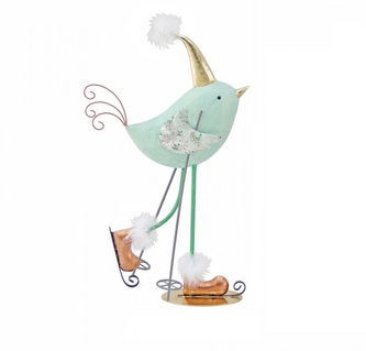Kovový zelený pták na bruslích 53 cm