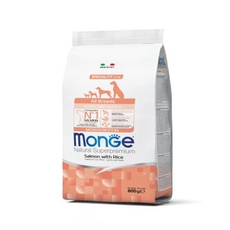 MONGE DOG Puppy & Junior Losos, rýže 800g 31/18