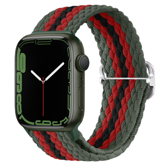Pletený řemínek se sponou pro Apple Watch 42/44/45/46/49mm,Khaki-červeno-černý