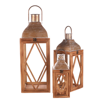 Lucerna dřevěná - čtyřboká, cena za sadu 3 ks