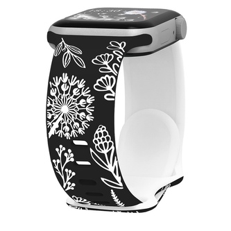 Řemínek gravírované pampelišky pro Apple Watch 38/40/41/42(S10)mm,Černo-Bílá