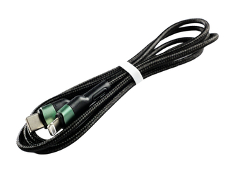 Pletený kabel 1m USB-C na lightning,Černo-zelený
