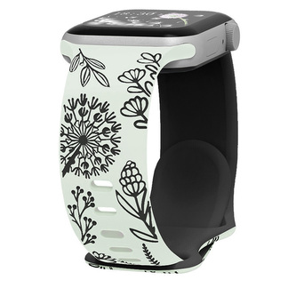 Řemínek gravírované pampelišky pro Apple Watch 38/40/41/42(S10)mm,Bílo-černá