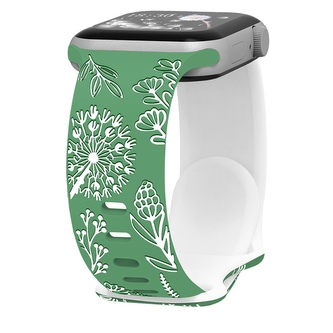 Řemínek gravírované pampelišky pro Apple Watch 38/40/41/42(S10)mm,Zeleno-Bílá