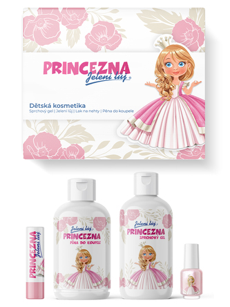 Dárková sada | Princezna - Dětská kosmetika s vůní a příchutí Bubble Gum - Sprchový gel | Jelení lůj | Lak na nehty | Pěna do koupele