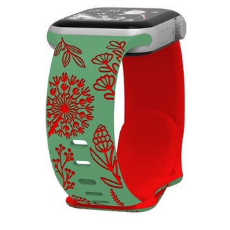 Řemínek gravírované pampelišky pro Apple Watch 38/40/41/42(S10)mm,Zeleno-červená