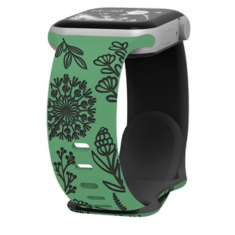 Řemínek gravírované pampelišky pro Apple Watch 38/40/41/42(S10)mm,Zeleno-černá