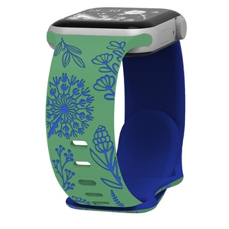 Řemínek gravírované pampelišky pro Apple Watch 38/40/41/42(S10)mm,Zeleno-modrá