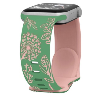 Řemínek gravírované pampelišky pro Apple Watch 38/40/41/42(S10)mm,Zeleno-růžová