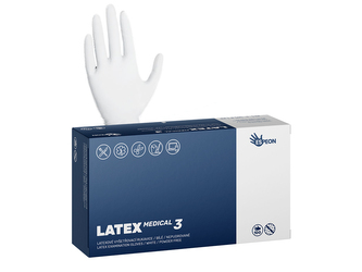 Latexové rukavice LATEX MEDICAL3  100 ks, nepudrované, bílé, 5.6 g Velikost: M Latexové rukavice LATEX MEDICAL3  100 ks, nepudrované, bílé, 5.6 g Velikost: M