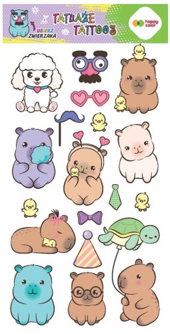 Tatuaże zmywalne Kapibara, KAPI FUN, rozm. 100x200 mm, Happy Color PBH
