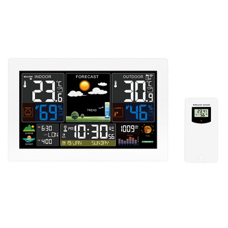 Solight meteostanice, extra velký barevný LCD, teplota, vlhkost, tlak, RCC, USB nabíjení, bílá Solight meteostanice, extra velký barevný LCD, teplota, vlhkost, tlak, RCC, USB nabíjení, bílá