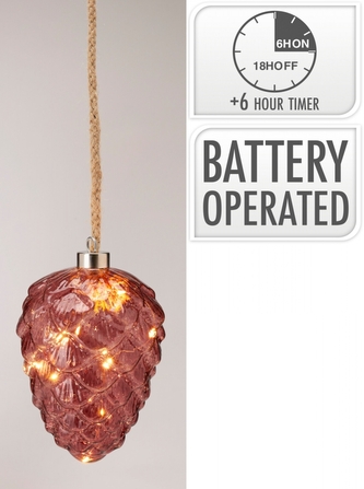 Skleněná LED šiška s časovačem, tmavě hnědá, 21 cm