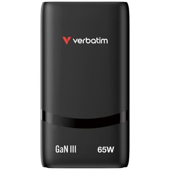 Verbatim GaN cestovní adaptér Fold 'n' Go 65W, 1×USB-C PD, 1×USB-A QC, EU konektor, černá Verbatim GaN cestovní adaptér Fold 'n' Go 65W, 1×USB-C PD, 1×USB-A QC, EU konektor, černá