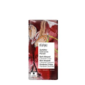 Čokoláda hořká s mandlemi a karamelem 55 % 80 g BIO   VIVANI