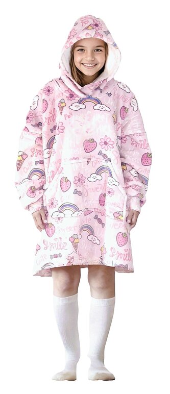 Cozy Noxxiez CH341 Sladkosti potisk - hřejivá televizní mikinová deka s kapucí pro děti 7 - 12 let