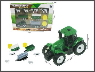 Traktor 16cm 3 przyczepy   akcesoria