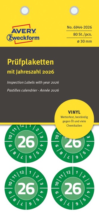 Avery Zweckform 6944-2026 Odolné revizní štítky Ø 30 mm, zelené