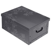 Úložná krabice, karton, barva šedá s květy