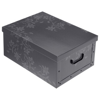 Úložná krabice, karton, barva šedá s květy Úložná krabice, karton, barva šedá s květy