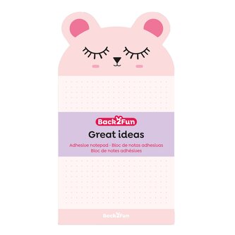 Miquelrius B2F - samolepicí bloček, medvěd, 60 listů, 90 g, tečky, růžový